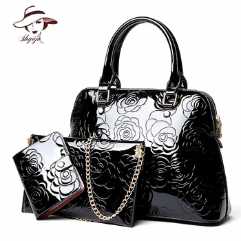 

Luxury 3PC Set Bags High Quality Patent Leather Composite Messenger Bag Ladies Women Handbags Fashion Shell Shoulder Bag+Purse