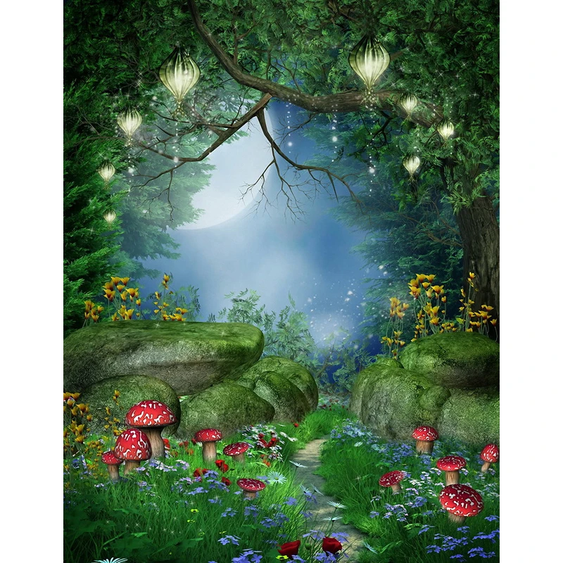 

Fairy tale vinyl forest mushroom children Computer-painted Scenic Photography Background Photo Studio Backdrop 5X7ft