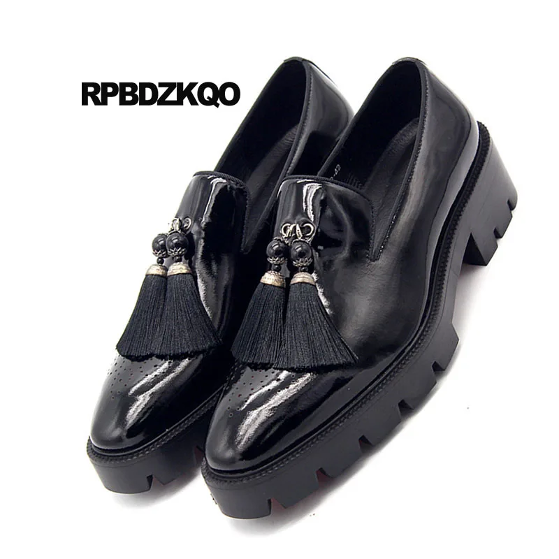 Gland Platforme Taille En Cuir Hommes Printemps Perle Creepers Large Noir À Chaussures Talons Richelieu Carré Pendant Bout Mocassins Nouveau Hauts Grande Chic qZ4xavA
