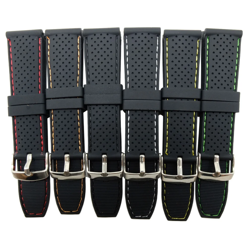 

T-AMQ 22mm Black Rubber and Silicone Sport Watch Strap Band For Smart Breathable Watchband+Colorful Splicing Line - 18