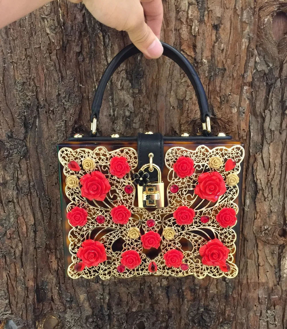 Роскошная модная дизайнерская Ограниченная серия золотисто-коричневая леопардовая акриловая дамская сумка через плечо с полыми цветами мини-сумка-мессенджер