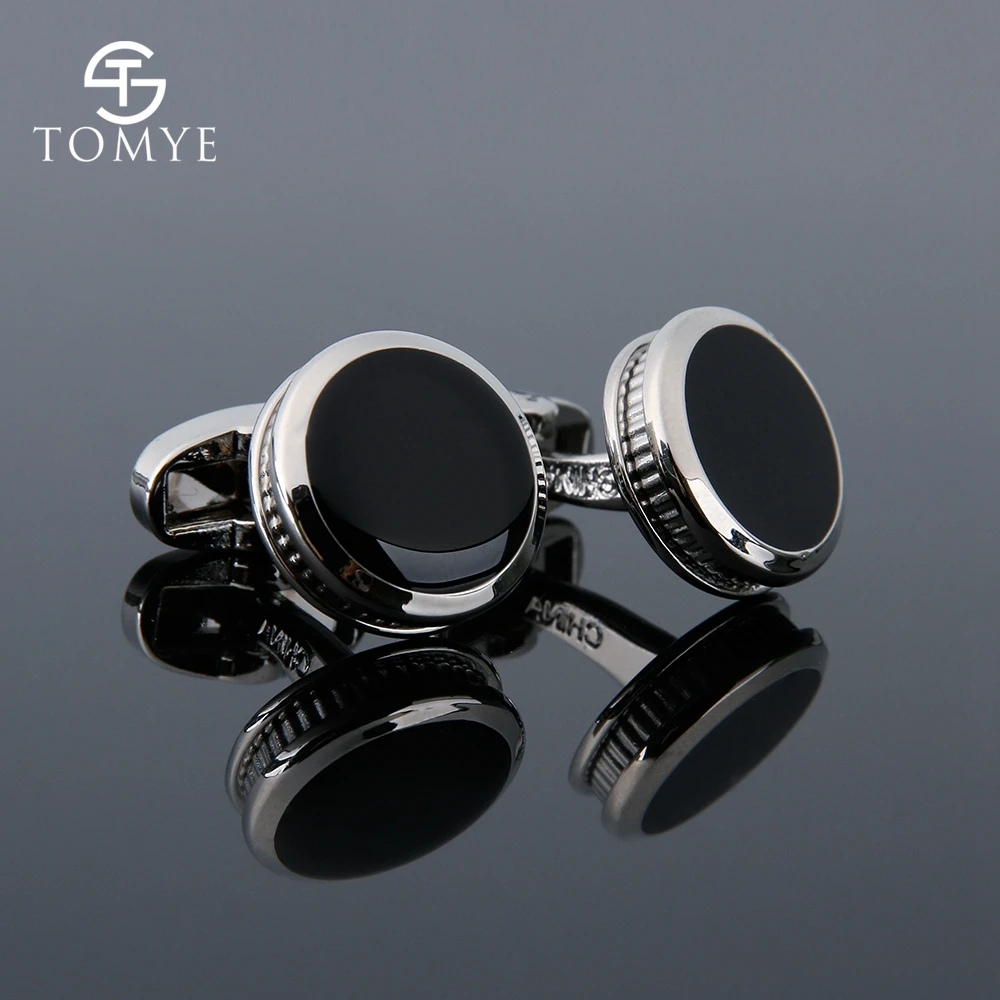 

TOMYE Men's Cufflinks High Quality Silver Round Black Enamel Arabic Oem Cuff Links Studs Custom Men XK19S083
