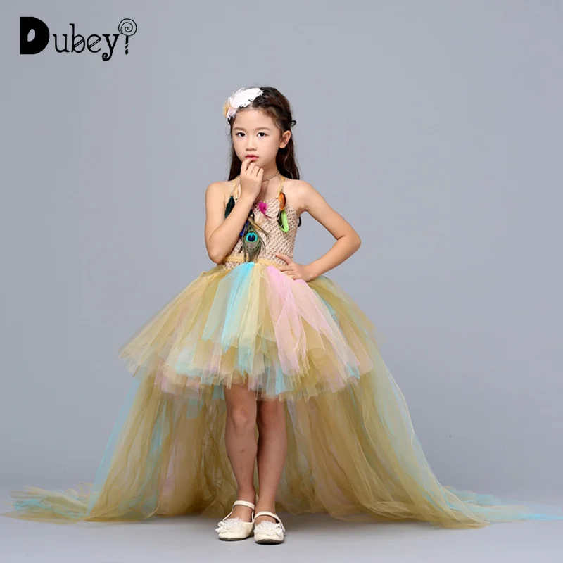 

Feather Tutu Dress Elegant Trailing Prom Dresses for Girls 10-12 Years Dress Up Costumes for Evening Carnival Party