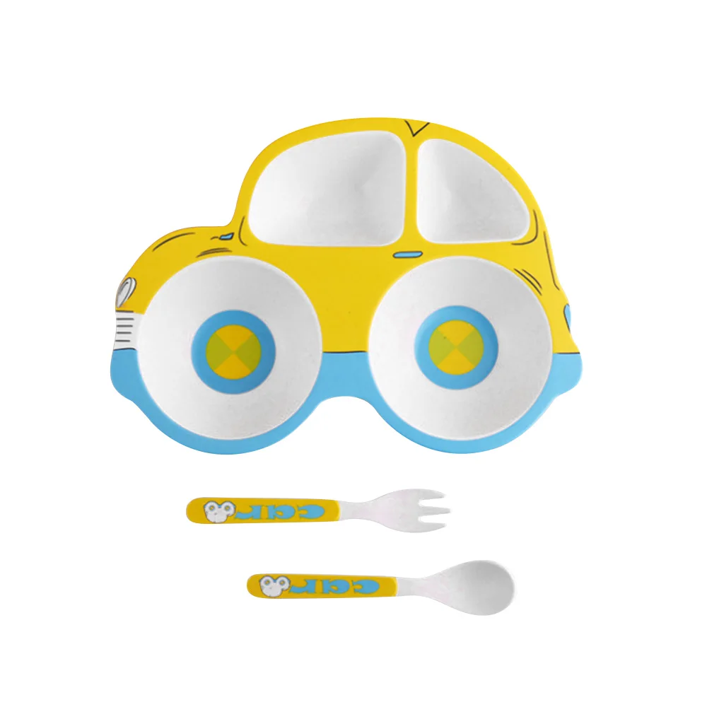 

3Pcs/set Bamboo Fiber Kids Tableware Children Carton Training Plate Baby Feeding Dinnerware Set Baby Diner Dish Bowl Plates P0