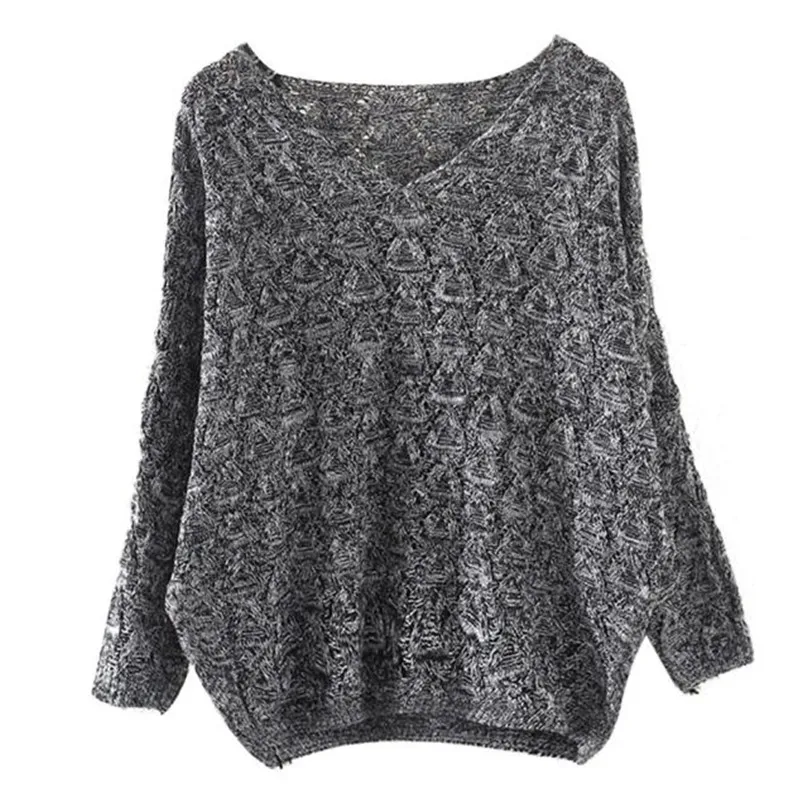 HOT sell sweaters fashion 2018 women high quality Hollow Out Bat Long Sleeve Loose V Collar Sweater invierno mujer A29#N (8)
