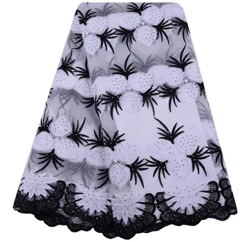 

Nigerian Soft Milk Silk Lace Fabric 2019 Black + White African Tulle Lace High Quality French Net Lace For Wedding Dress 1516