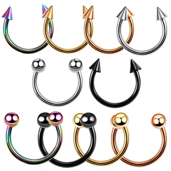 1PC G23 Titanium Colorful Horseshoe Spike&Ball Nose Septum Rings Eyebrow Ear Tragus Rings Piercing Nariz Nose Ring Body Jewelry