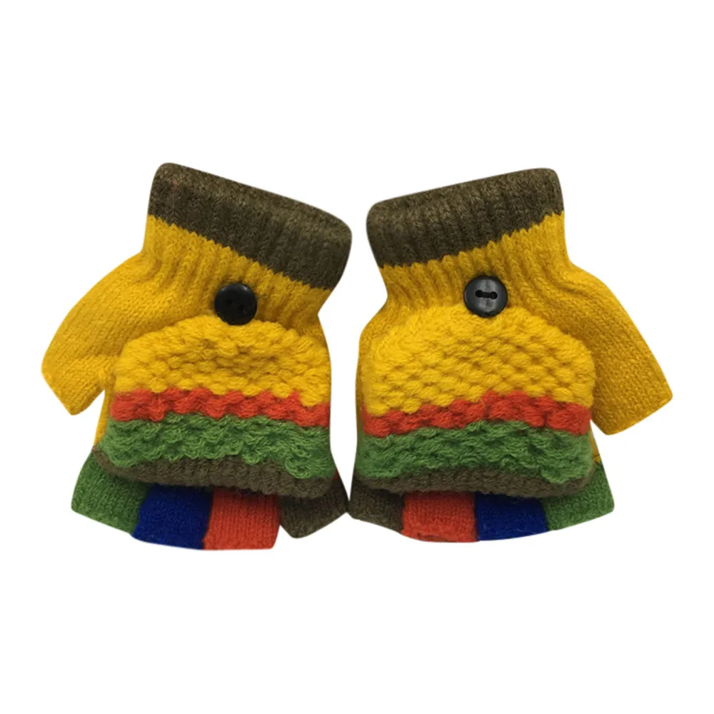 TELOTUNY детские зимние Утепленные перчатки осень-зима вязаные перчатки милые Лоскутные популярные зимние теплые перчатки для девочек и мальчиков Z1205 - Цвет: YE