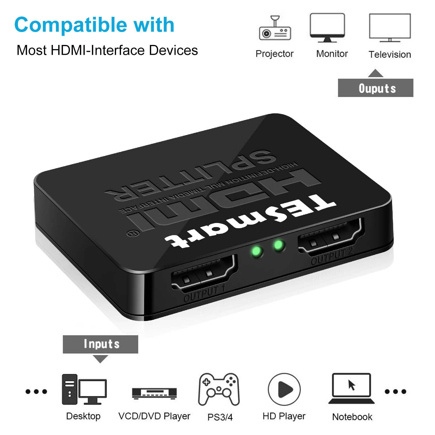 TESmart 1x2 HDMI сплиттер 4Kx2K @ 30 Гц 1 вход 2 Выход Усилитель HDMI коммутатор коробка подставка для концентратора 3D 2160 P для DVD плеера ТВ коробка