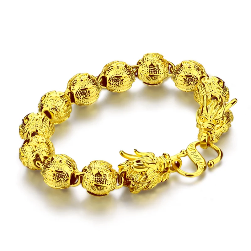 

New Golden Fashion Hip Hop Rock Bracelet Chinese style 24cm 11.5mm Dragon Head Bracelet Men's Classic Fashion ball Jewelry