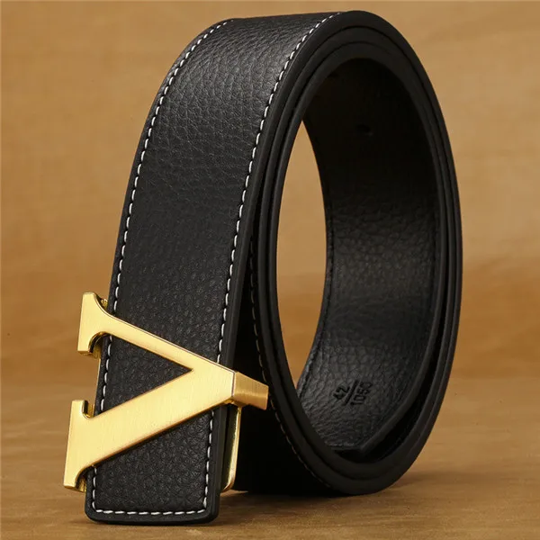 Men Women Female Waist Strap genuine Leather Alloy V Buckle Belt ceinture femme High quality
