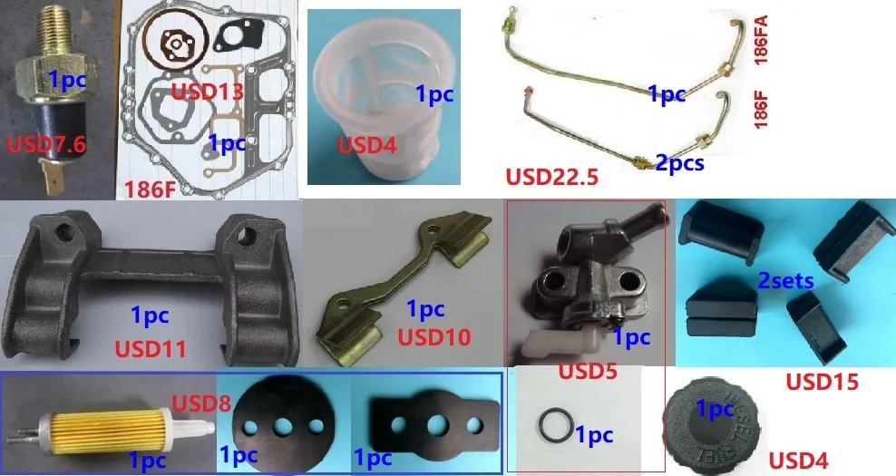 Gratis verzending 186F olie alarm motor pakking brandstoftank beugel injectie pijp Filter pak voor kipor kama dieselmotor