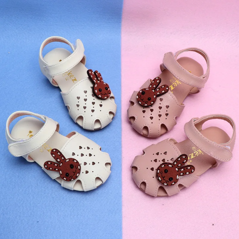 COZULMA Baby Girl Heart Cut-out Sandal Shoes Toddler Kids Party Anti-slip Rabbit Flat Shoes Baby Summer Shoes Enfants Size 15-25