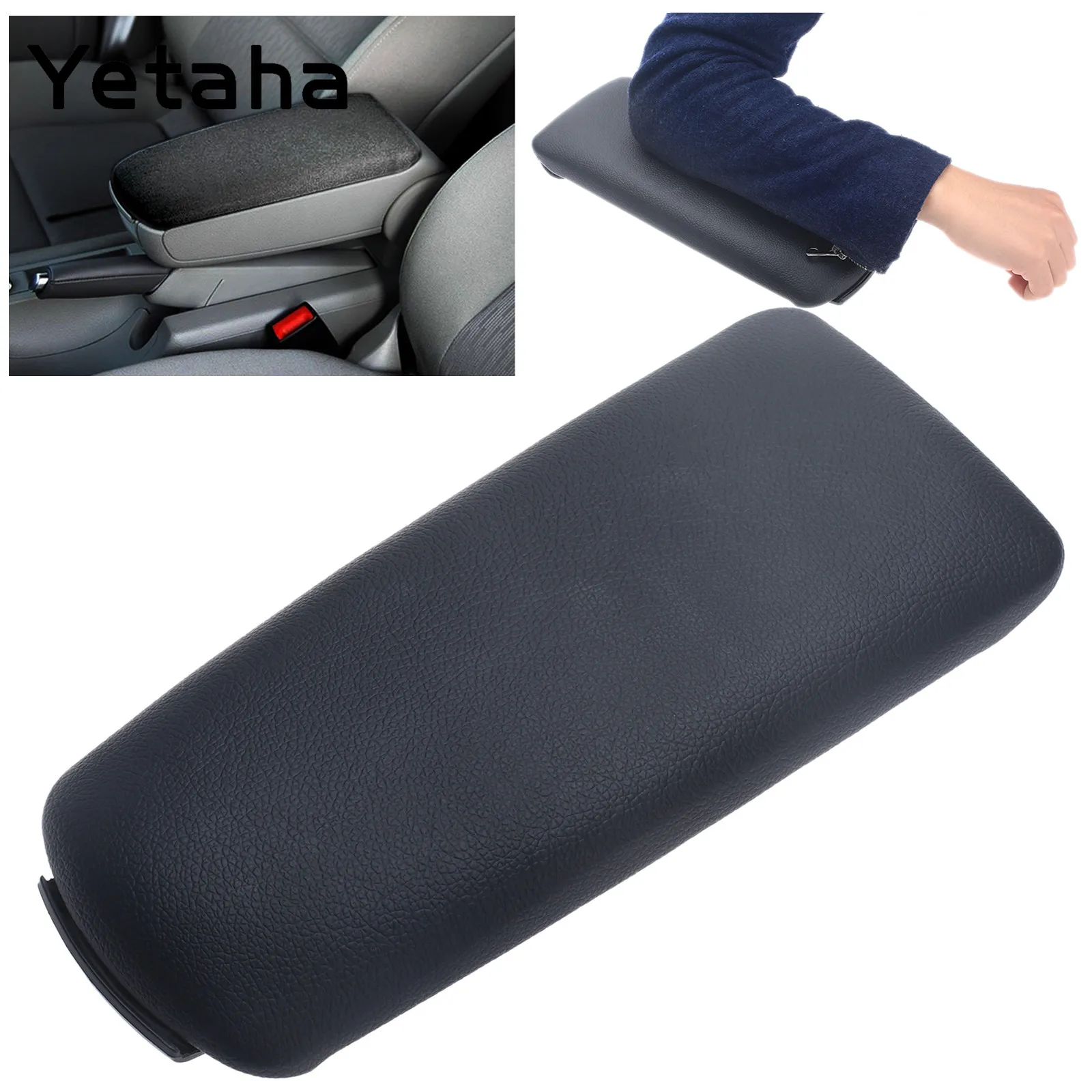Yetaha Car Center Console Armrest Cover Black PU Leather Arm Rest