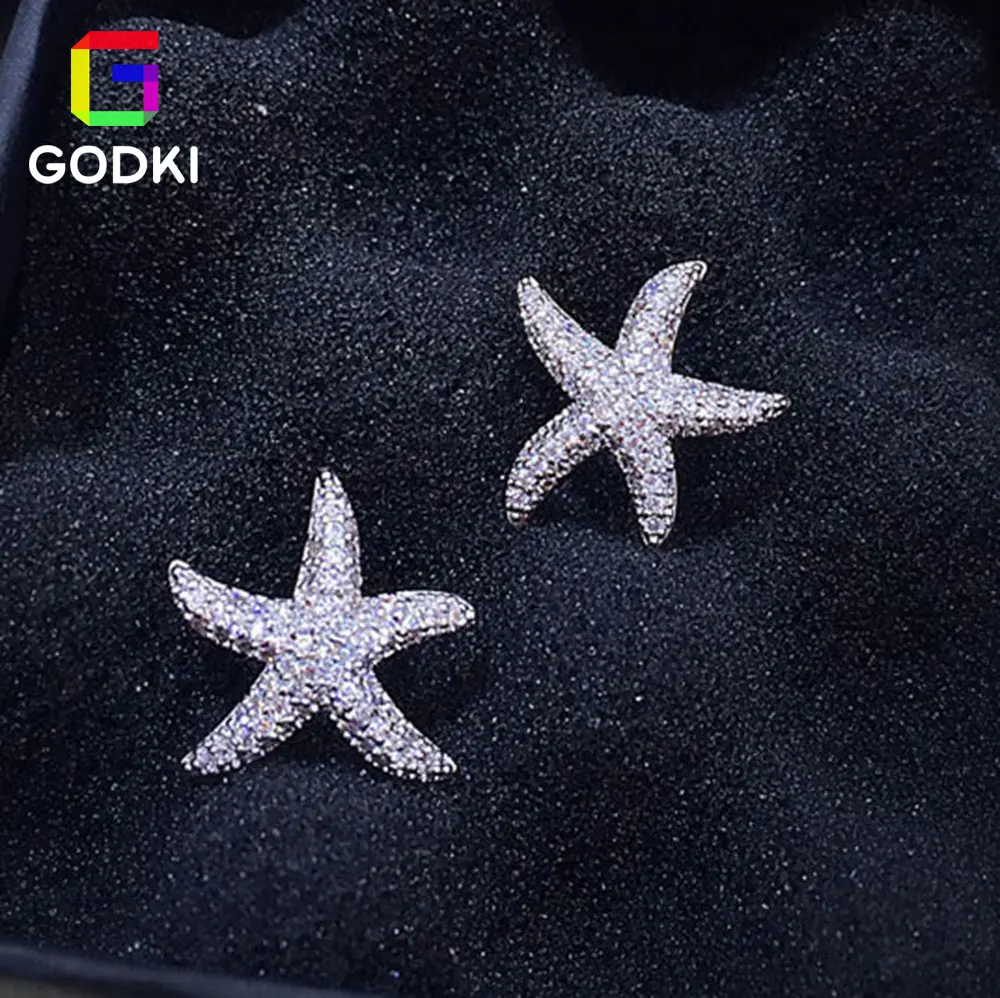 GODK Sea Star белый искусственный жемчуг микро проложить кубического циркония женские вечерние модные серебряные серьги-гвоздики для помолвки