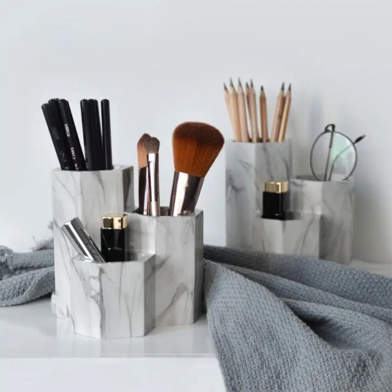 

Office Home Creative Pen Holder Makeup Brushes Vase Storage Box With Marble Grain Desk Container Tool