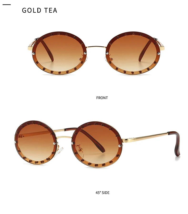 Роскошные Ретро алмазные Овальные Солнцезащитные очки женские брендовые дизайнерские Винтажные Солнцезащитные очки с заклепками женские