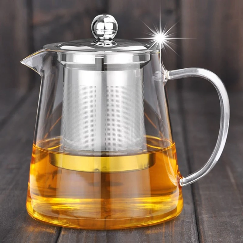 Практичный бутик 5 размеров хорошее прозрачное боросиликатное стекло чайник с 304 нержавеющей стали заварочный фильтр тепловой заварник для кофе, чая T