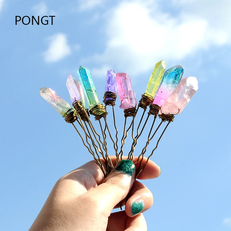 

Raw crystal hair pin bridal hair accessories Handmade quartz crystal tiara hair pins wedding hair ornaments women jewelry