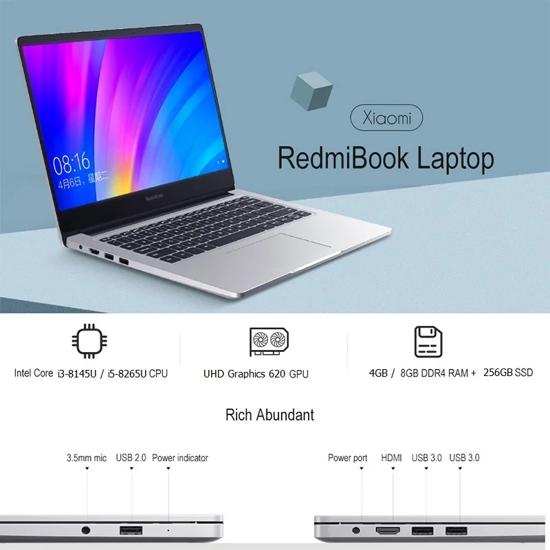 Original Xiaomi Redmibook 14 Laptop UHD Graphics 620 Intel Core i3-8145U / i5-8265U 4GB/8GB DDR4 256GB SSD