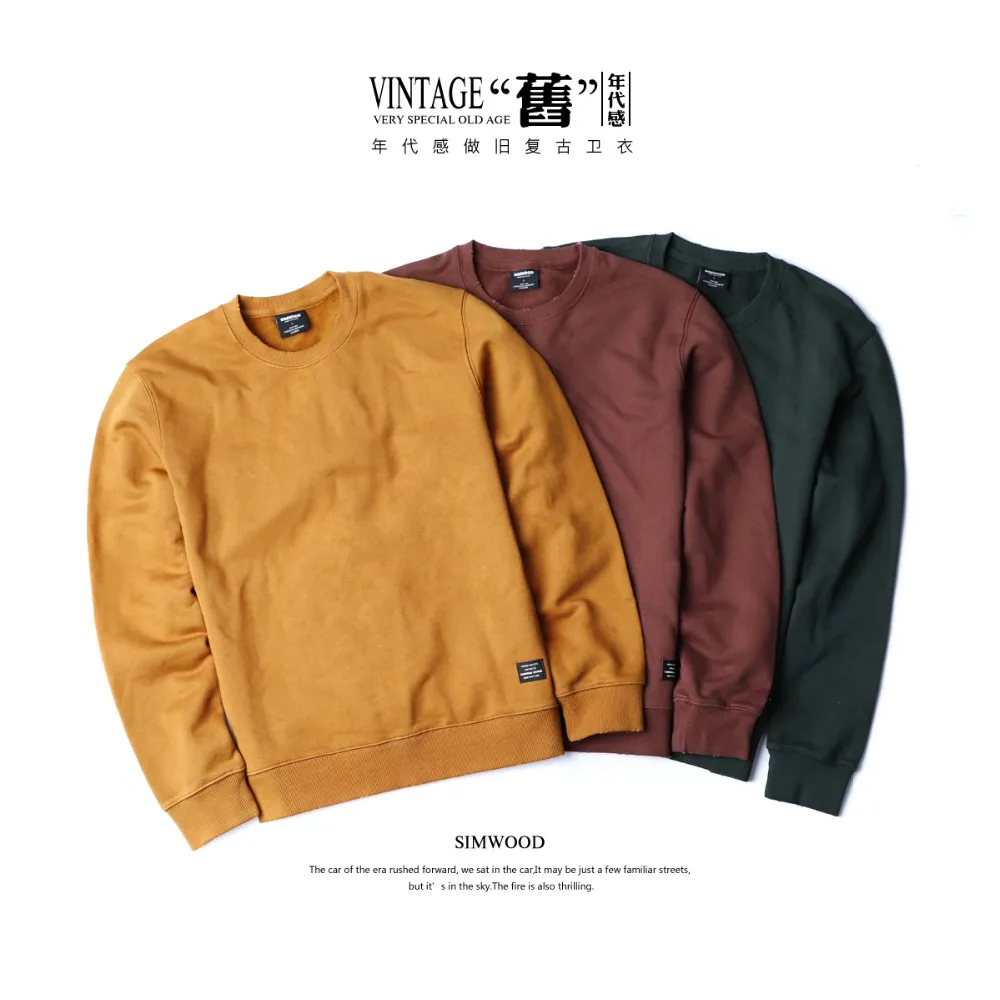 

SIMWOOD 2019 Spring New Hoodies Men Fashion Vintage Sweatshirts Plus Size Brand Clothing 100% Cotton Pullovers Streetwear 180611
