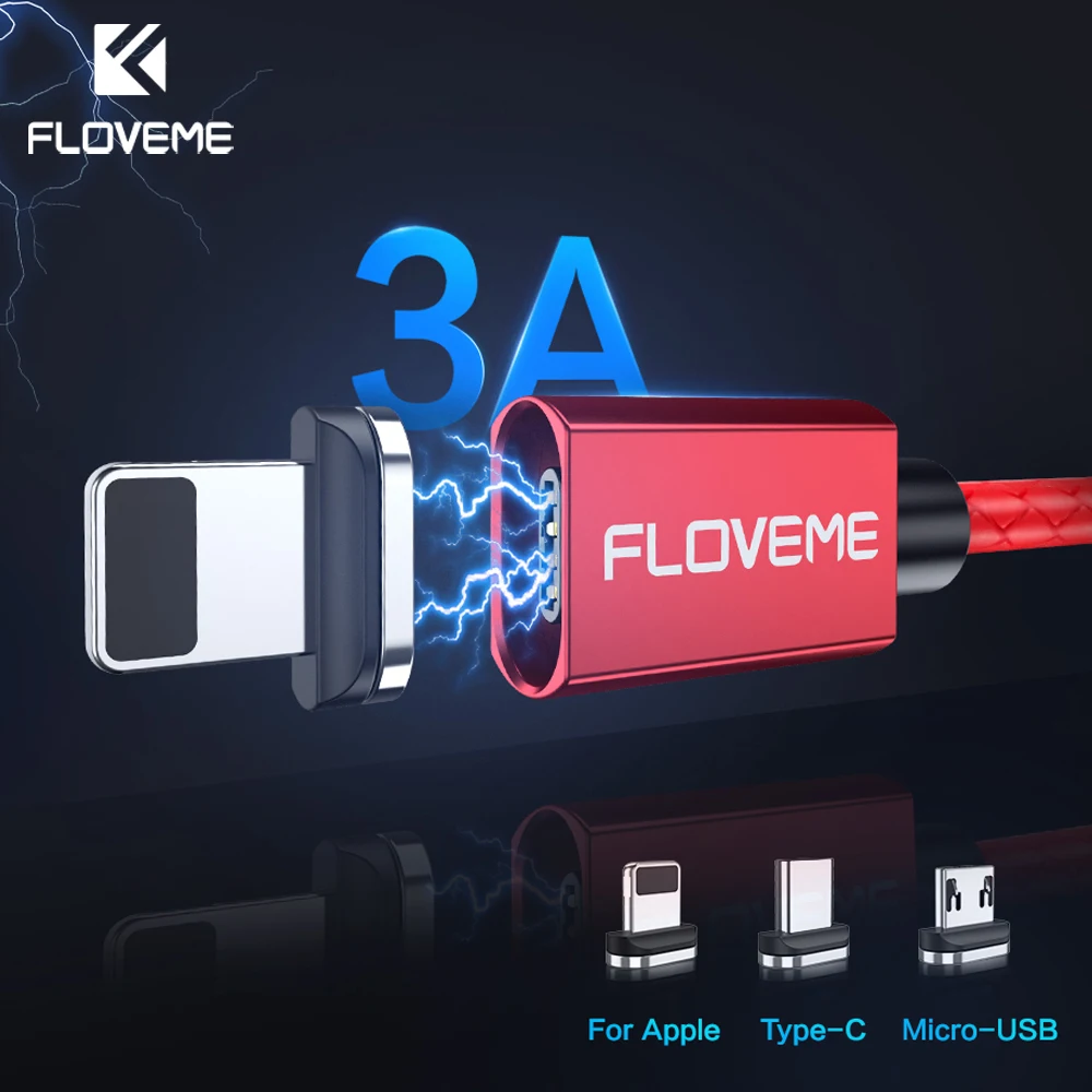 

FLOVEME Magnetic Cable 3A Fast Charging Micro USB Cable Type C Magnet Charger Cable For iPhone XS Max XR Samsung 1M Charge Cord