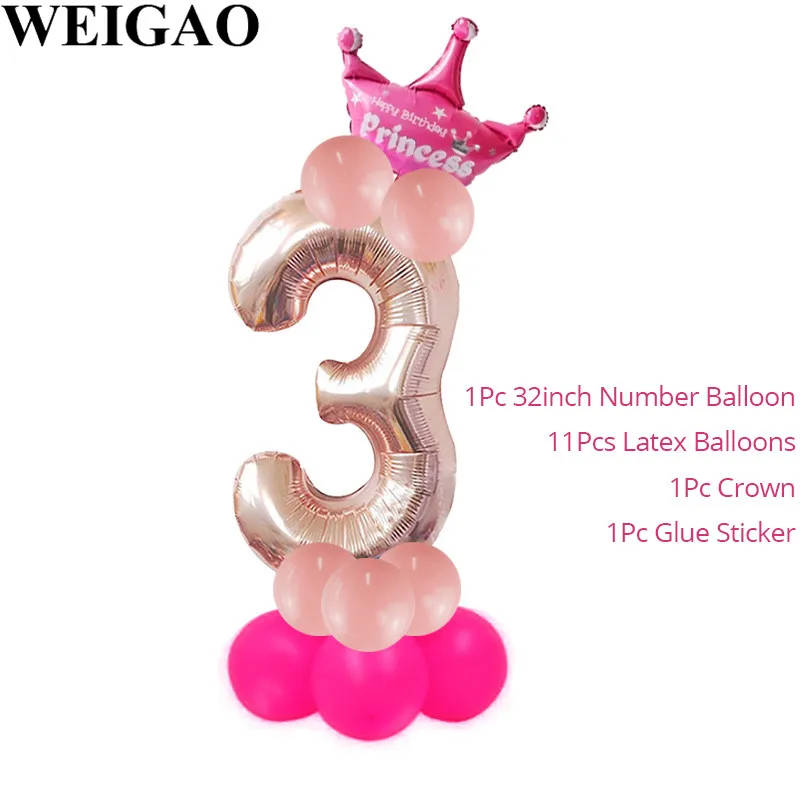 WEIGAO 14 шт воздушные шары в форме цифр номер фольги Воздушные шары воздушный шар на день рождения 1 день рождения декор воздушный шар рисунок DIY шар поставки - Цвет: Pink 3