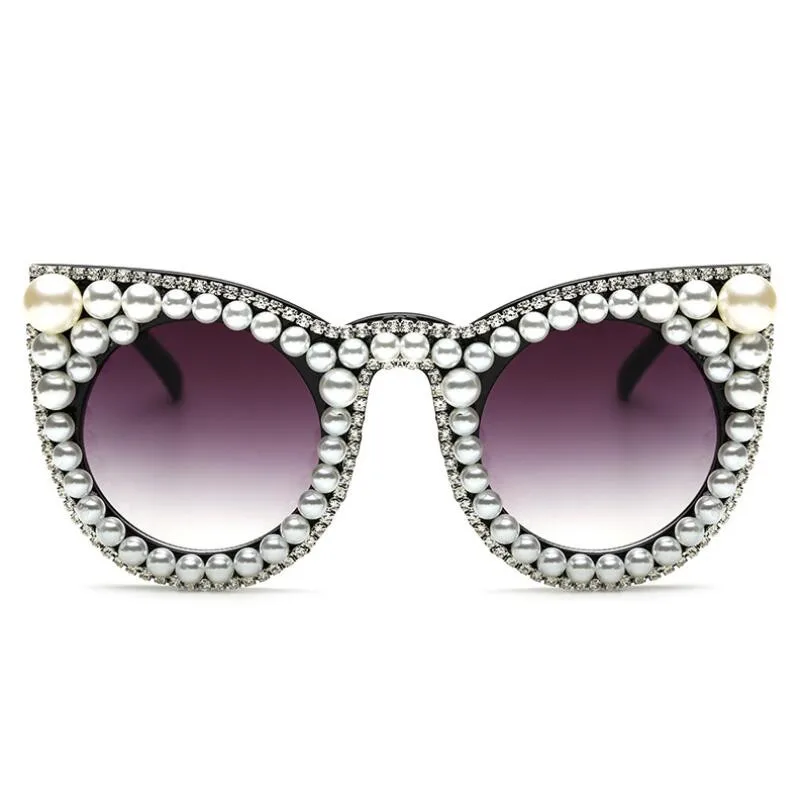 Emosnia Oversized Sunglasses Women Luxury Pearl Diamond Cat Eye Brand