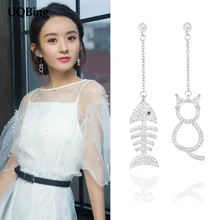 Новинка, плата, 925 пробы, серебряные ювелирные серьги, 925 серебро, кристаллы, стразы, рыба, кошка, серьги-гвоздики, Pendientes Plata Brincos