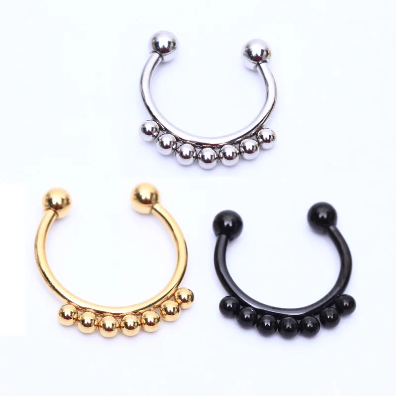 2pcs Nose Ring Circular Barbells Horseshoe BCR Fake Clip On Nose Ring Body Piercing Surgical