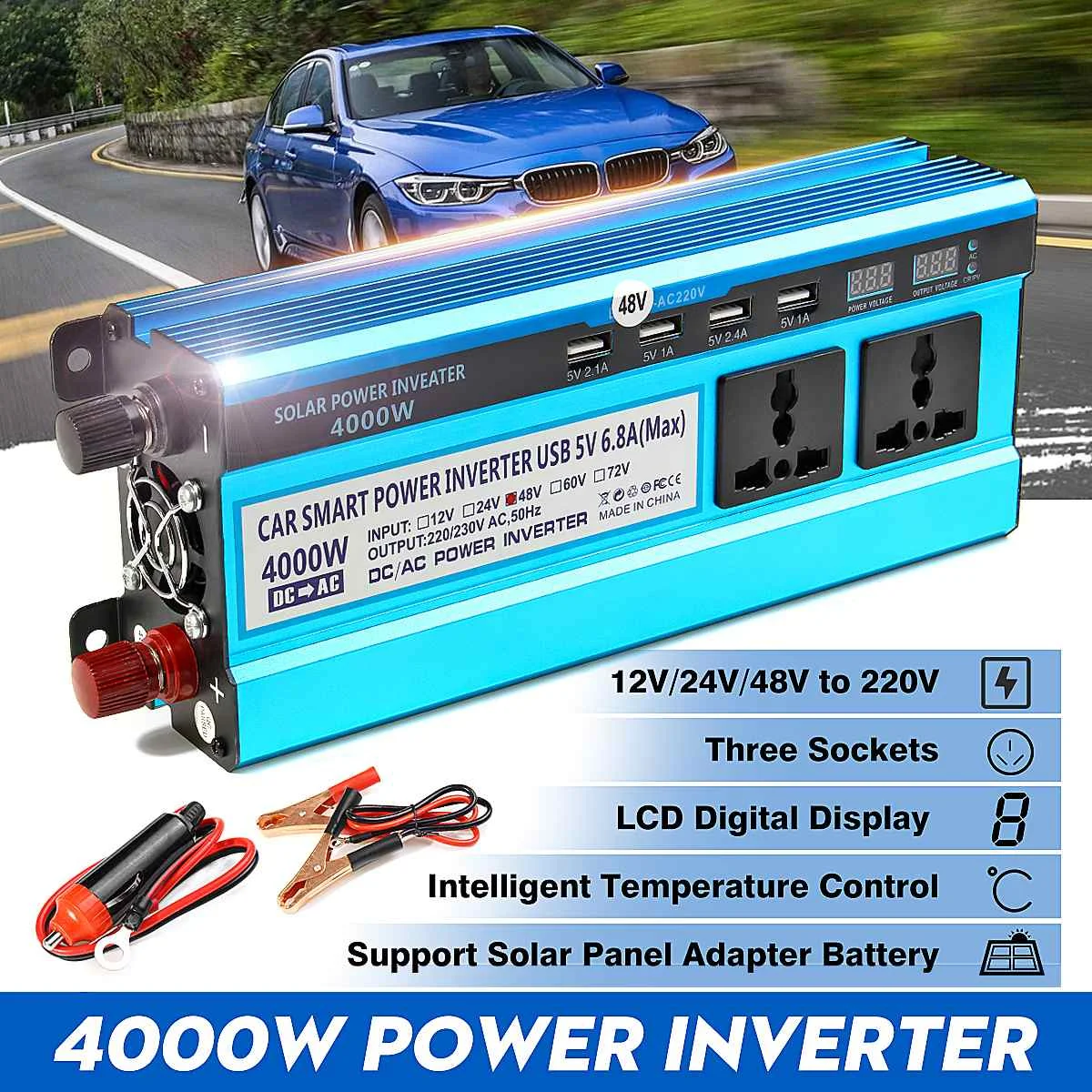 US $35.09 Solar Inverter Dc 12v 24v 48v To Ac 220v 3000w 4000w 5000w Inverter Voltage Transformer Converter Led For Car Home