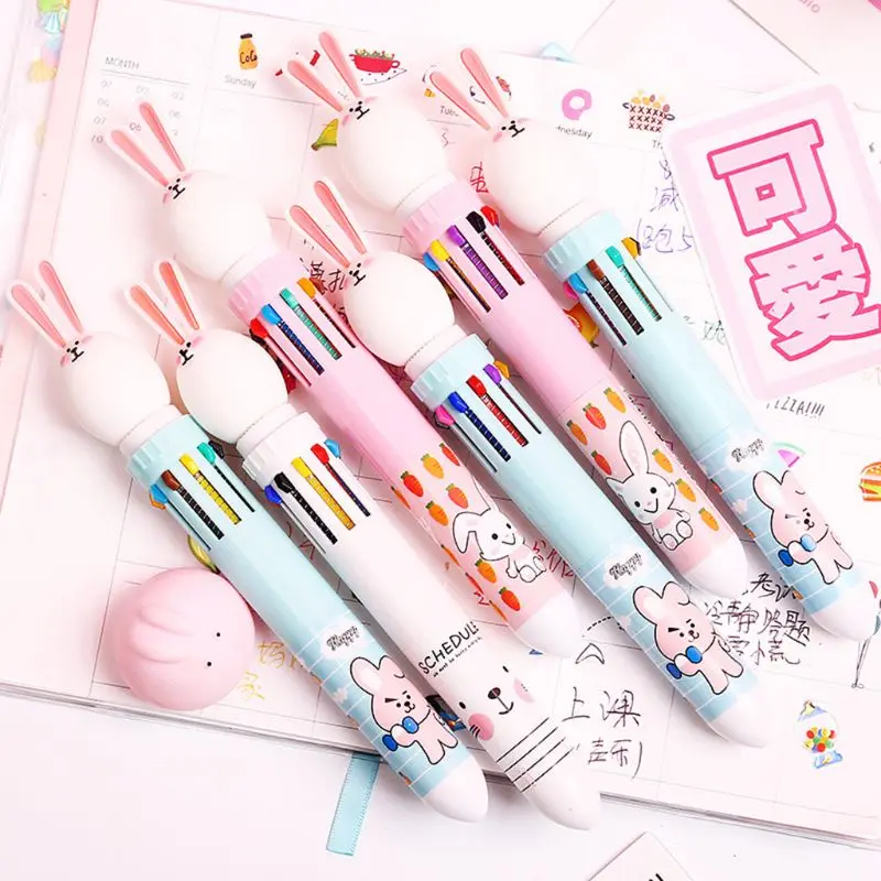 

10 Color 0.5mm Cute Cartoon Rabbit Ballpoint Pen Press School Office Supplies Accessories Stationery Kids Gift