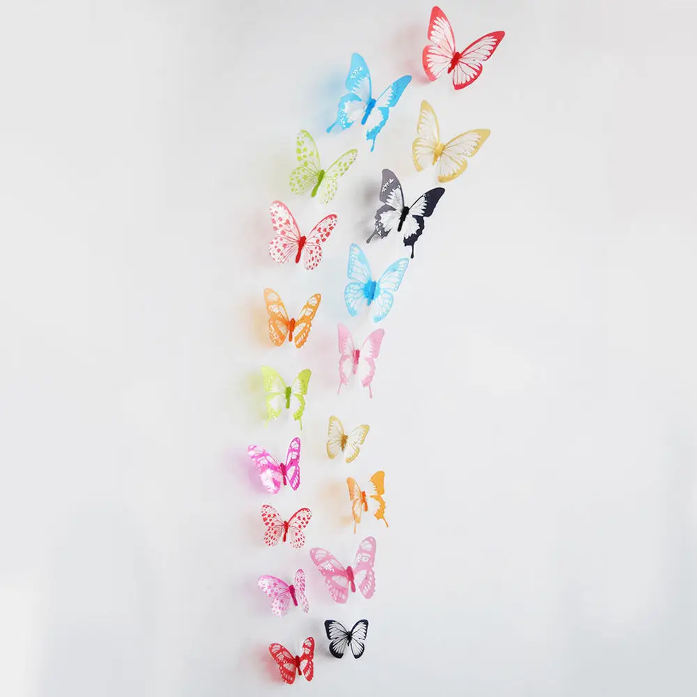 Wall Sticker 3D Butterfly Home Wall Decals 18 Pieces Crystal Transparent Decor