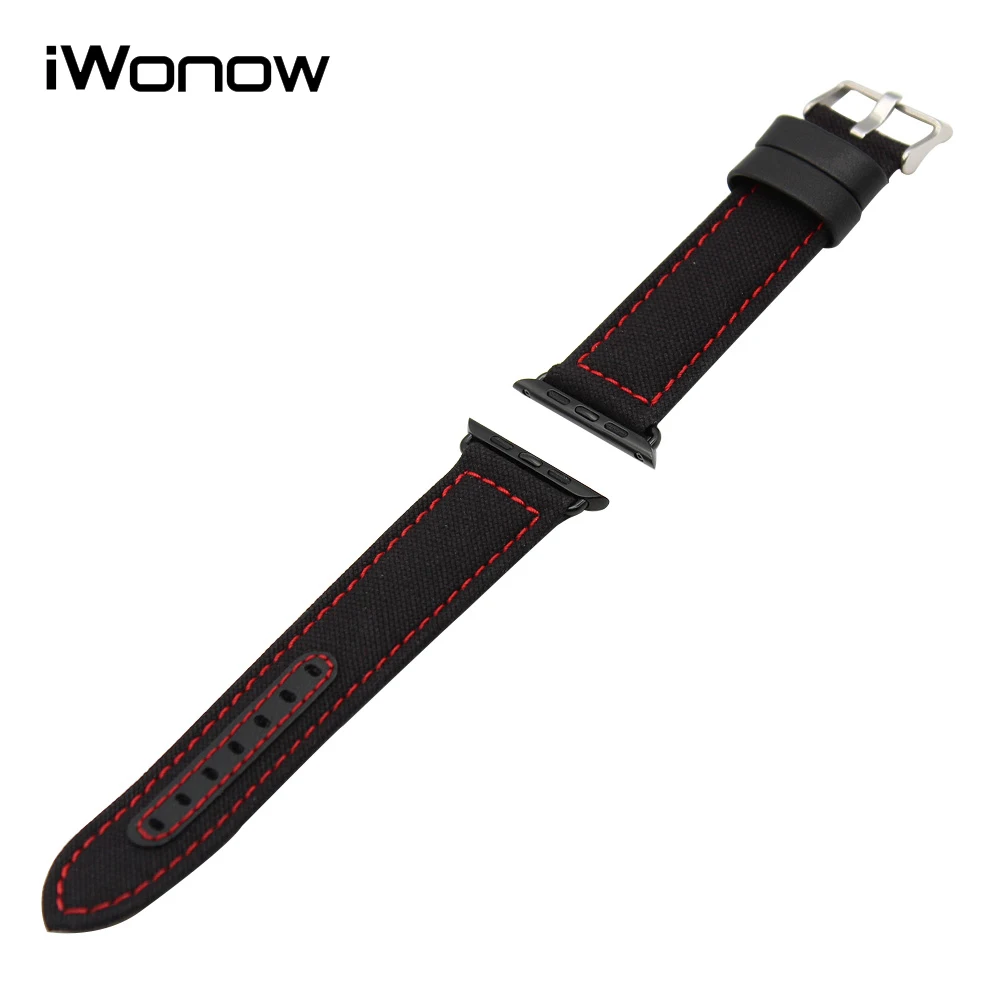 Canvas Genuine Leather Watchband for 38mm 42mm iWatch Apple Watch Sport Edittion Band Wrist Strap Bracelet
