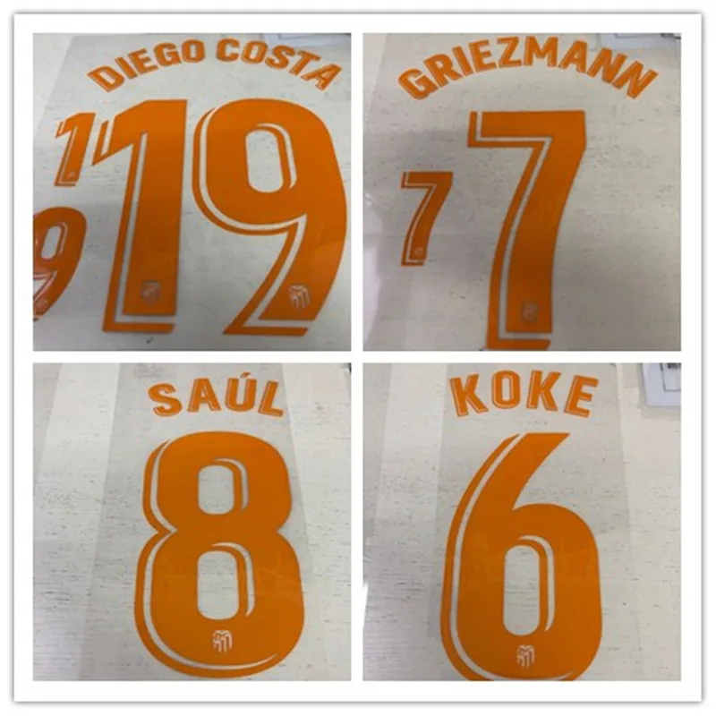 

Atletico third GODIN KOKE GRIEZMANN SAUL CORREA LEMAR DIEGO COSTA RODRIGO Madrid name number print, Hot stamping patches badges