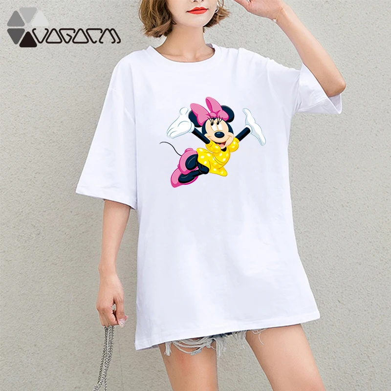 

2019 Summer Clothing Women Minnie Mickey Mouse Printed Tops Tee Short Sleeve Loose Cartoon Plus Size T Shirts Casual Cute Mickey