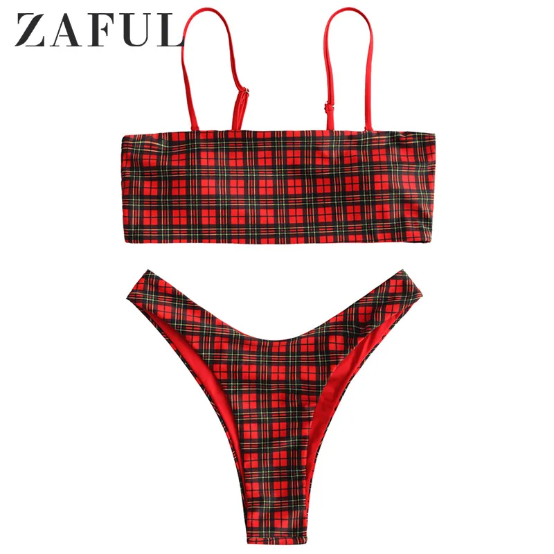 

ZAFUL bikini high leg bikini plaid high waisted swimsuit push up swimsuit zipper low waist swimwear women Brazilian bikinis