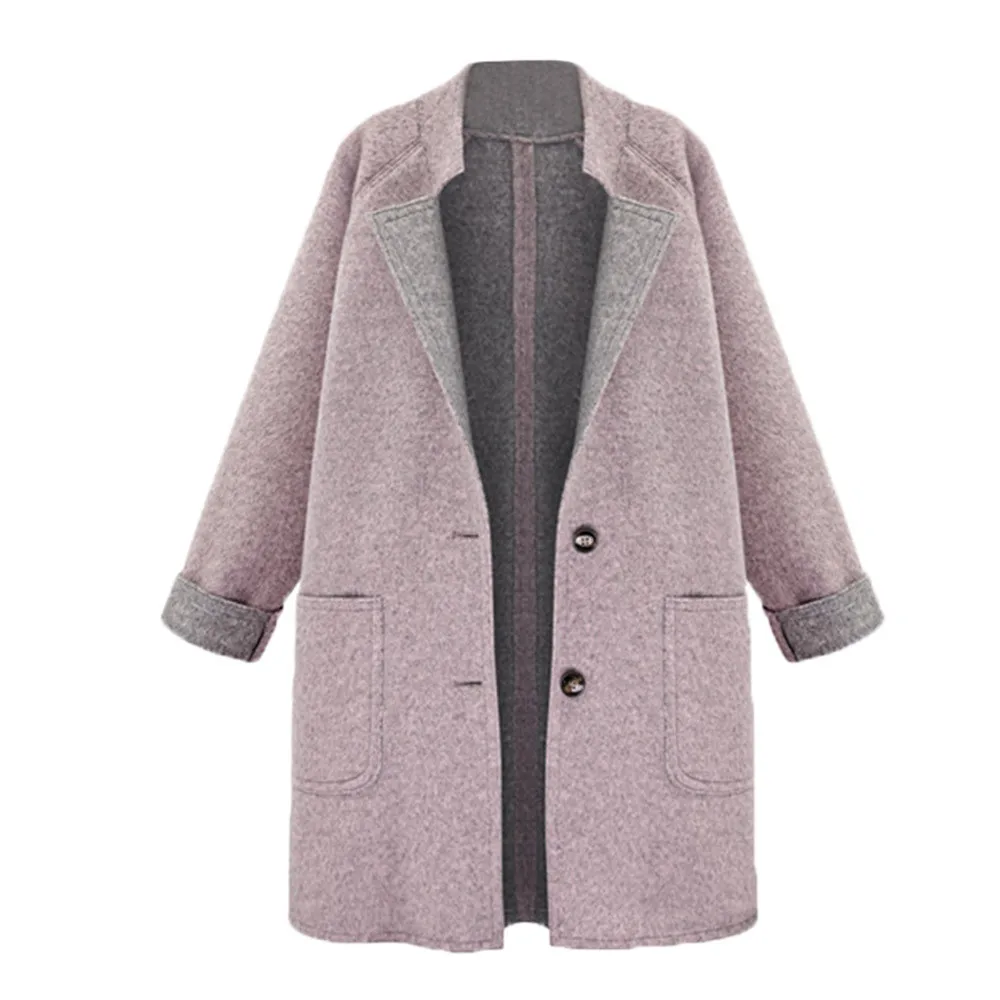 Зимнее женское Шерстяное Пальто с лацканами, однотонный Тренч, куртка свободного кроя, плюс пальто, уличная элегантная женская верхняя одежда, пальто/PT