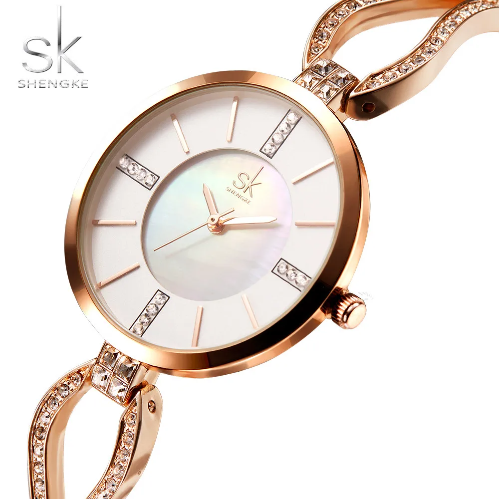 Vente Shengke Marque De Luxe Femmes Montres Diamant Cadran Bracelet Montre Bracelet Pour Fille Élégante Dames Quartz Montre Femme Robe Montre SK