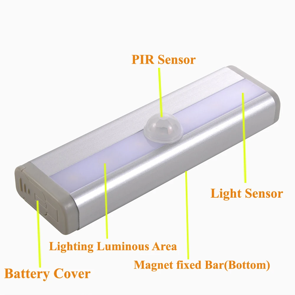 الذهاب المحيط تحت مجلس الوزراء الإضاءة ضوء مصباح ألمنيوم LED 2 * AAA البطارية IR مستشعر حركة بالأشعة تحت الحمراء خزانة مصابيح خزانة أضواء