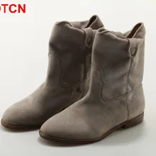 OKHOTCN/женские ботильоны; Осенняя замшевая обувь; рваные байкерские ботинки на плоской подошве из коровьей замши в стиле ретро; женские мотоциклетные ботинки; новая стильная обувь