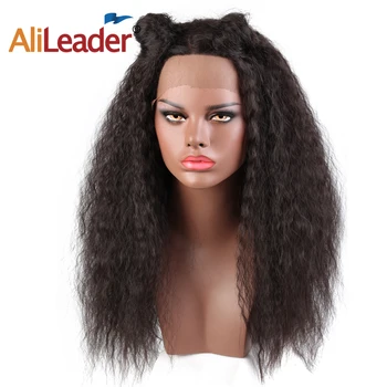 

Alileader Natural Long Kinky Straight Wig Afro Puff Yaki Straight Hair Glueless Lace Front Synthetic Hair Wigs for Women