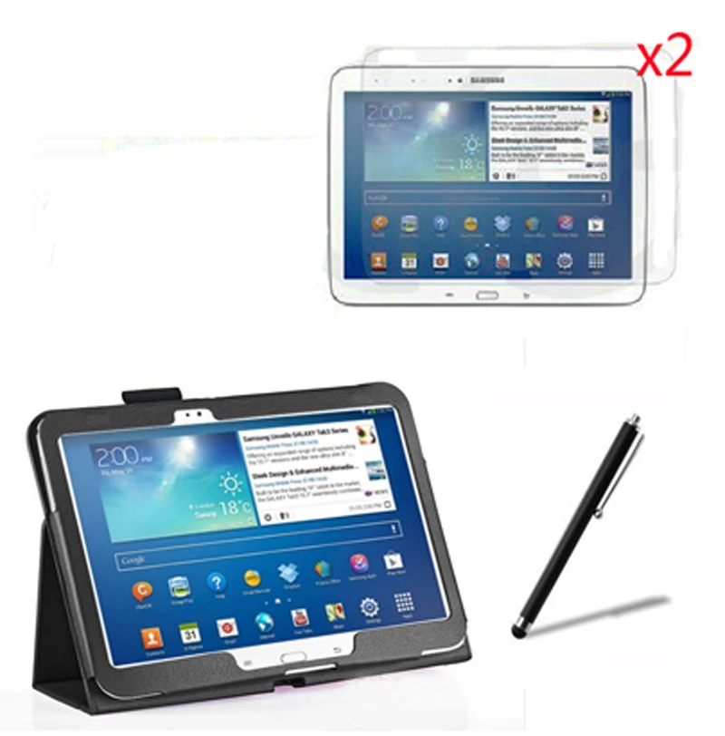 

4in1 Luxury Magnetic Folio Stand Leather Case Cover +2x Screen Protector +Stylus For Samsung Galaxy Tab 3 10.1 P5200 P5210 10.1