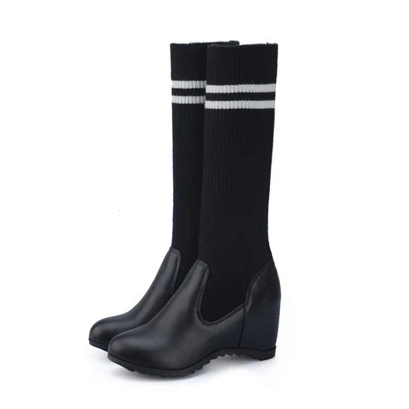 

Designer Women Autumn Winter Boots Strange High Heels Pointed Toe Stretch Ankle Boots Knit Sock Boot Valentine Shoes