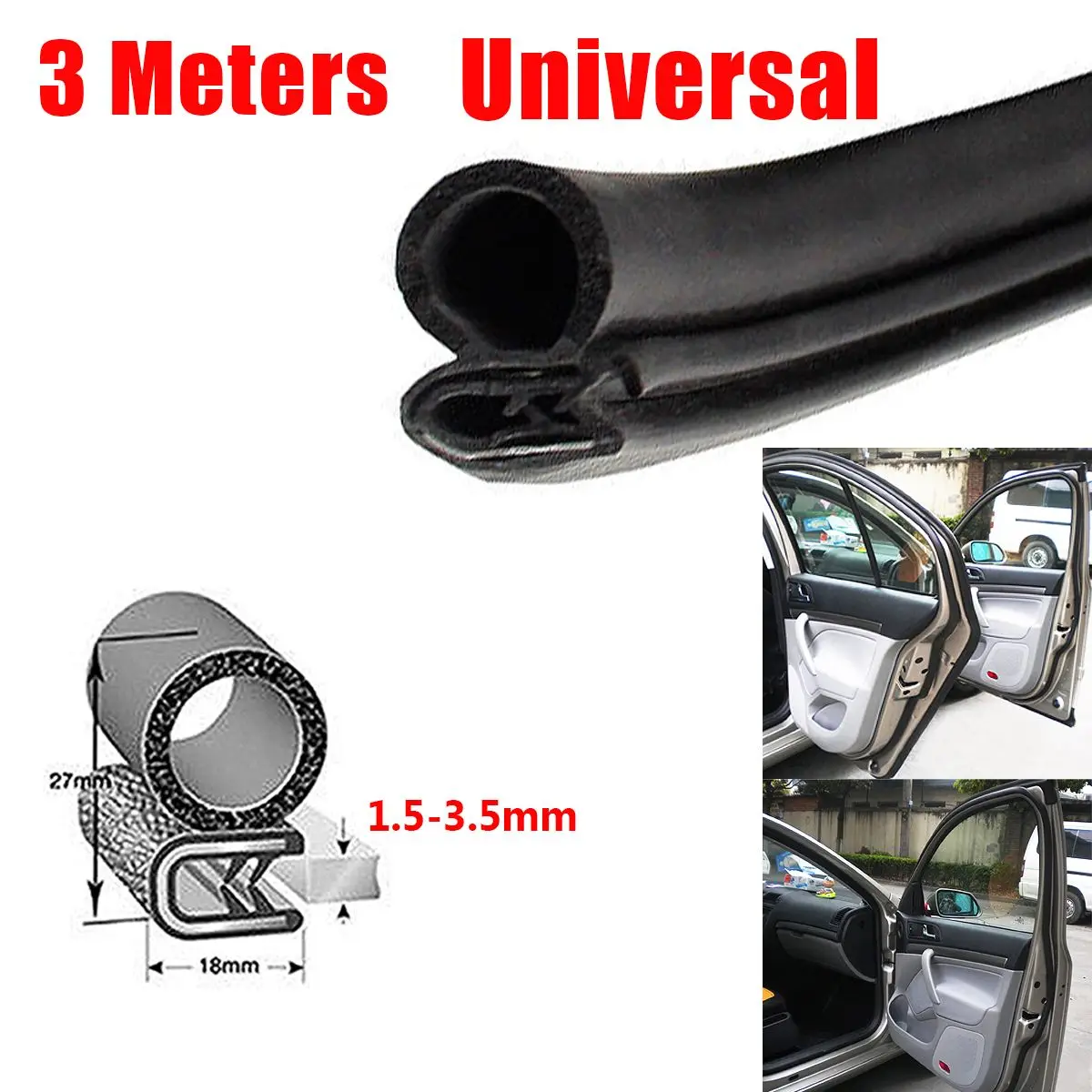 

3 Meters Rubber Car Auto Door Trunk Lip Edge Seal Trim Protector Strip Universal
