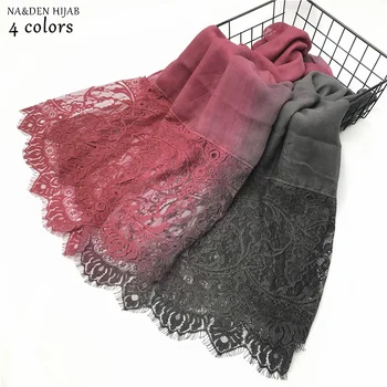 

ombre lace hijab scarf embroidery lace fashion Muslim hijabs women scarves shawls bandana wraps shawls sjaal muffler 10pc