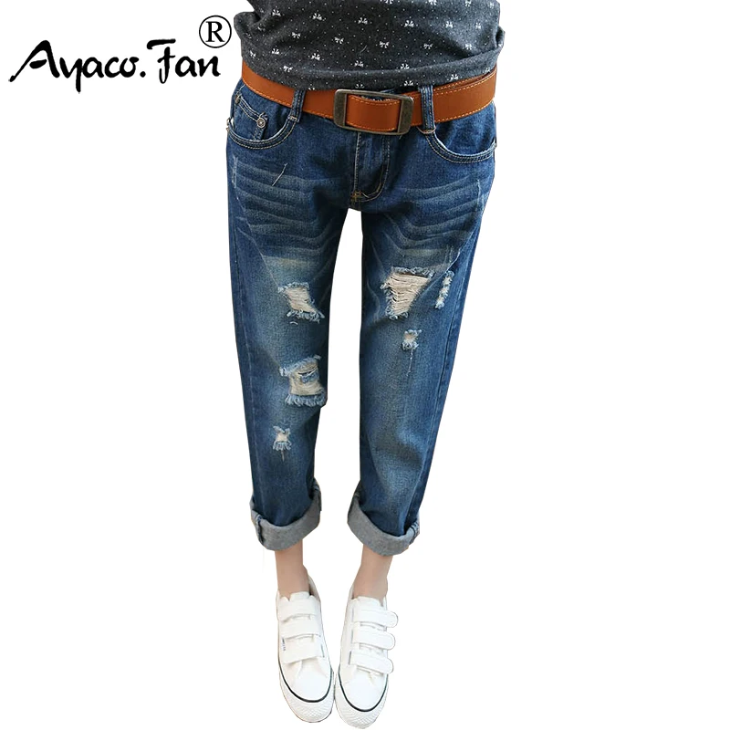 

Women Jeans 2017 Spring Summer Denim Harem Pants Hole Ripped Female Wholesale Casual Loose Jeans Plus Size 38 Women's Trousers