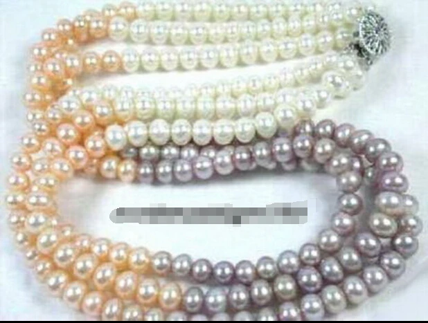 

Hot sale Free Shipping>>>>3 Rows White Pink Purple Pearl 18KWGP Flower Clasp Necklace
