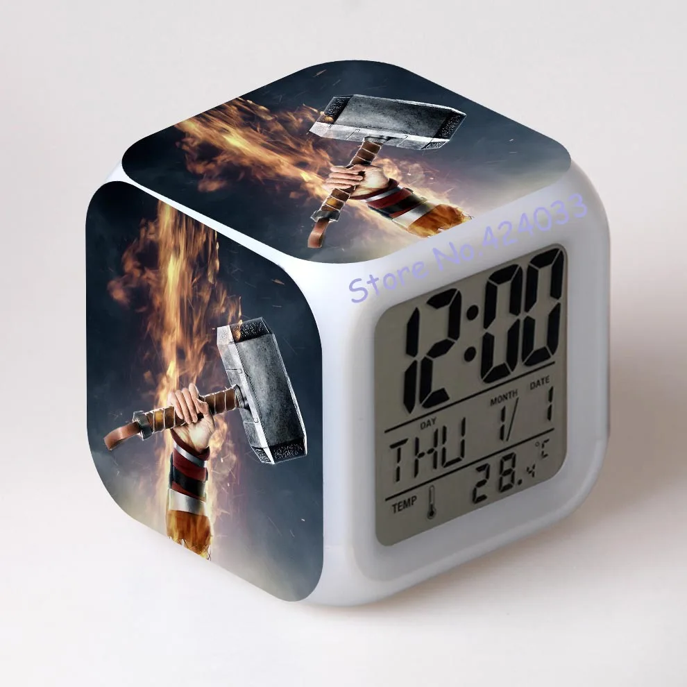Cartoon Super Heros Iron Man Led Alarm Clock Backlight Small Digital Clock Toy for Childrenin