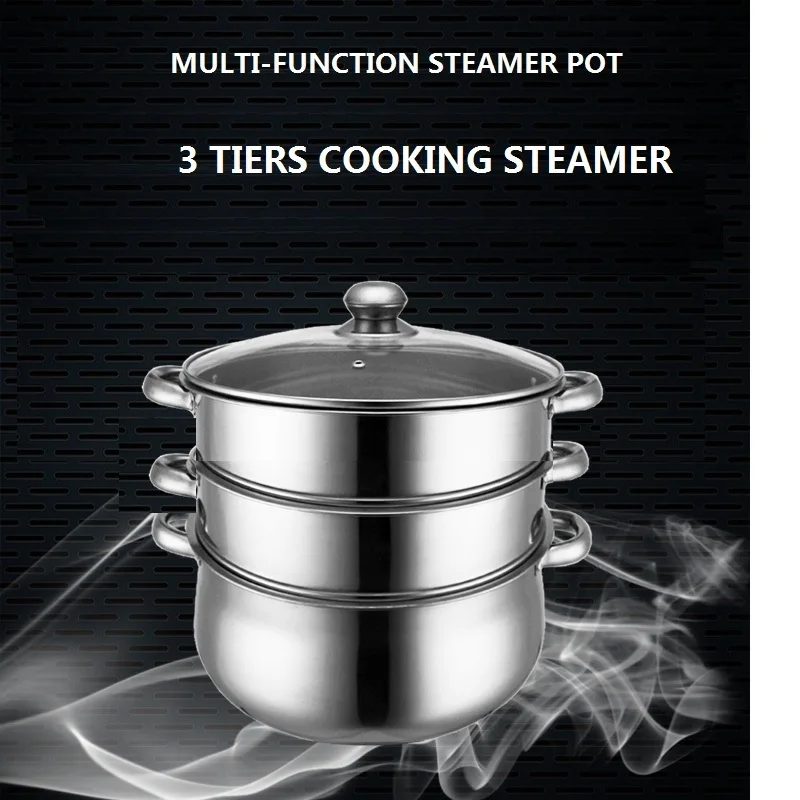 free shipping cooking steamer pot 14L stainless steel 3 layers steaming